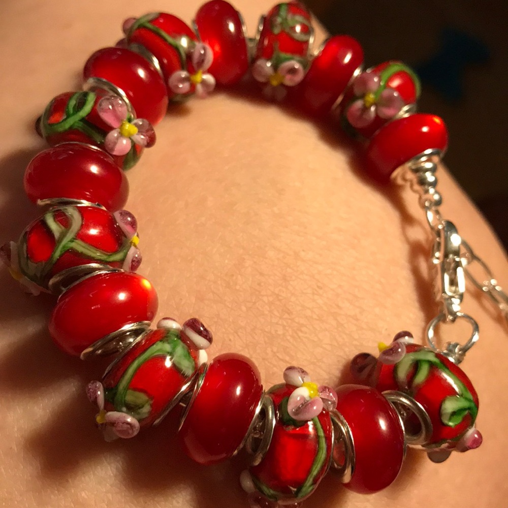 Murano beads on silver bracelet